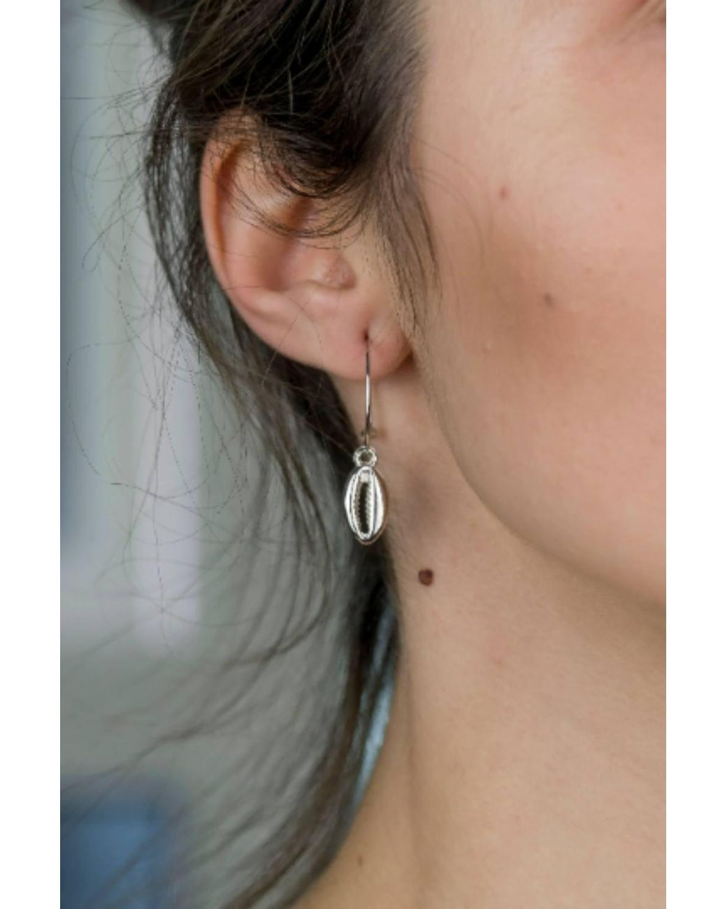 The Colourful Aura Brown Cowrie Charm Sea Shell Hoop Earrings