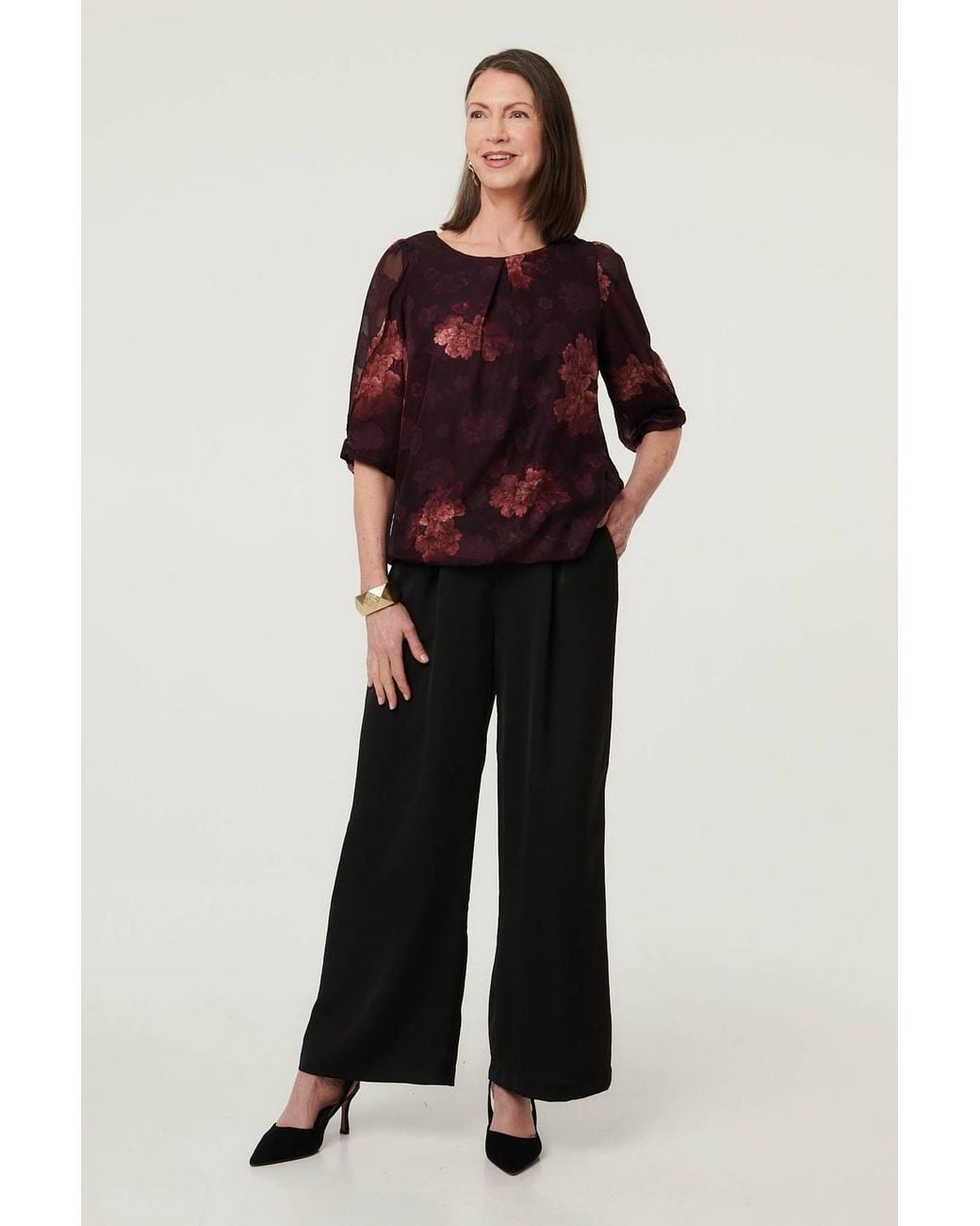 Izabel London Floral Mesh Layered 1/2 Sleeve Blouse