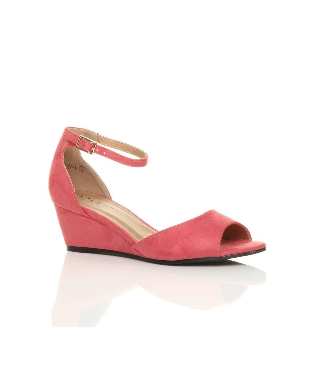 AJVANI Pink Mid Wedge Heel Ankle Strap Sandals