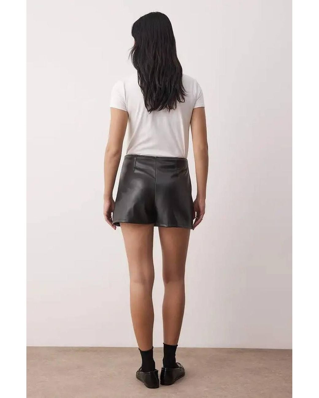 WOVCOR Black Faux Leather Mini Skirt W/ Built-In Shorts