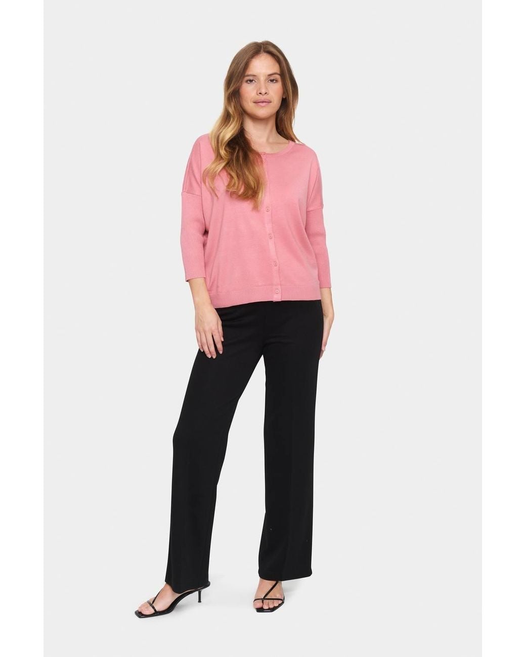 Saint Tropez Pink Mila Round Neck 3/4 Sleeve Cardigan