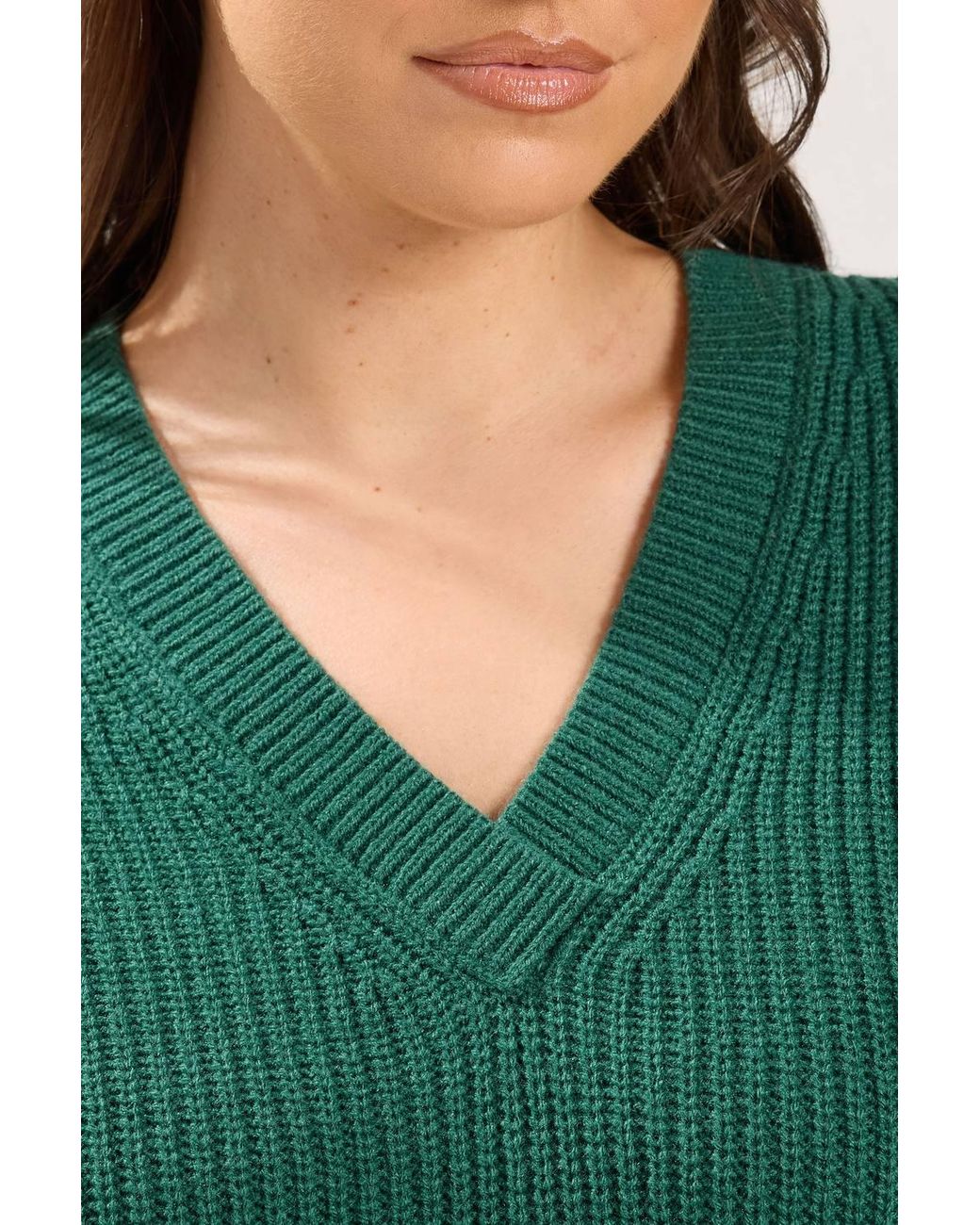 Yours Green V-Neck Knitted Jumper