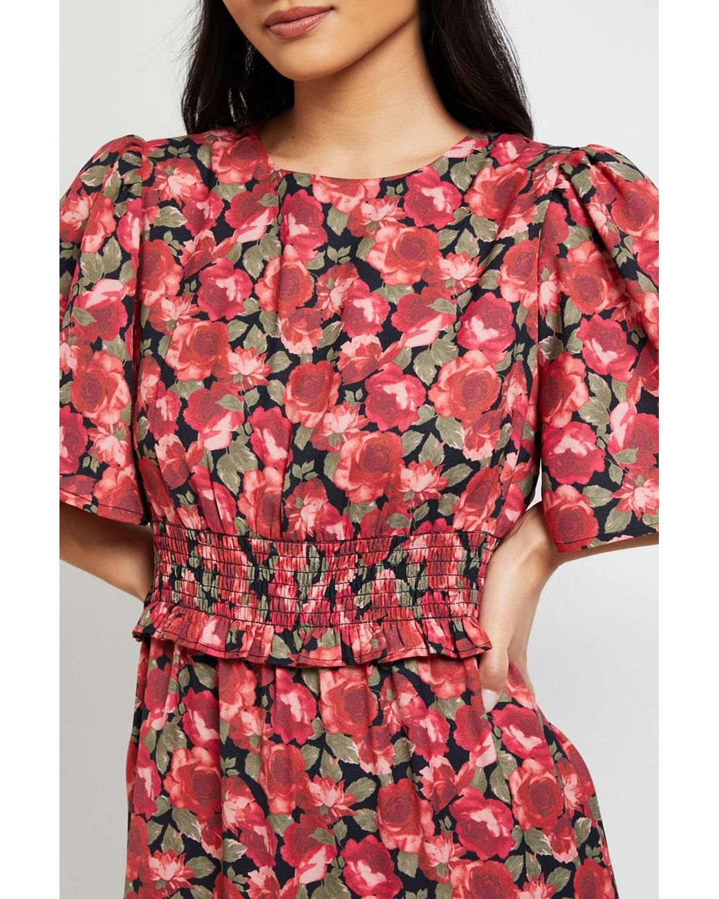 Dorothy Perkins Petite Floral Shirred Waist Angel Sleeve Tiered Maxi Dress