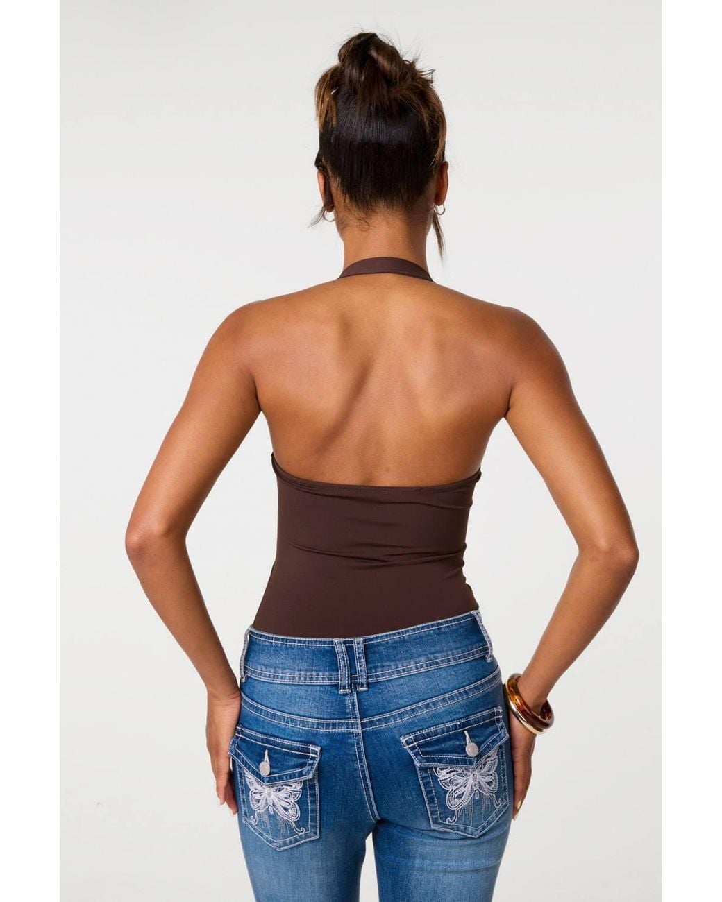 Pink Vanilla Brown Bra Cup Halter Neck Top