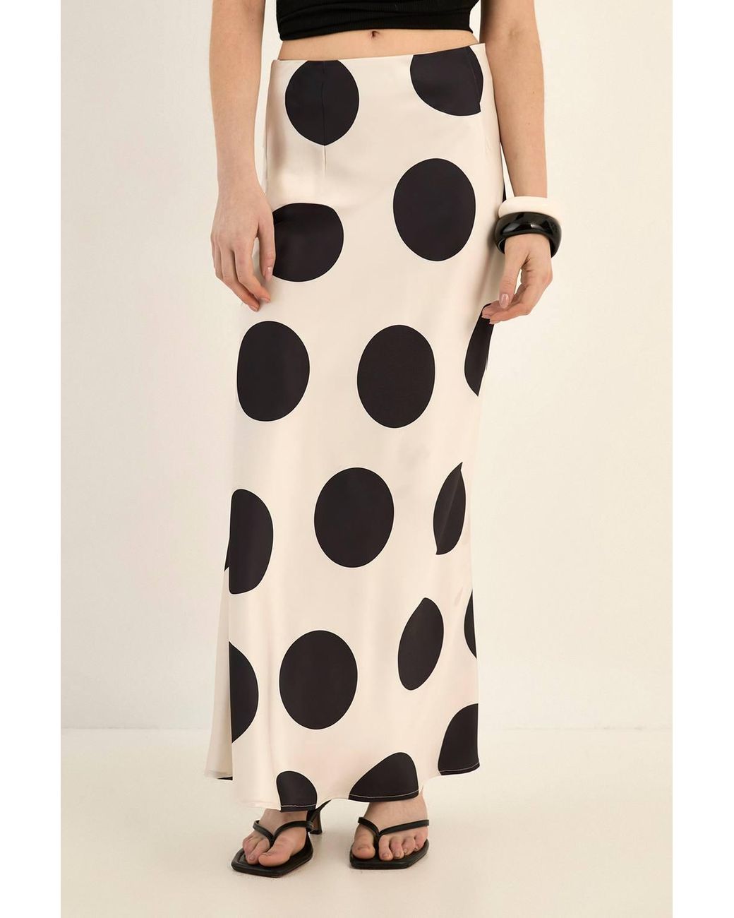 Nasty Gal Natural Satin Polka Dot Bias Maxi Skirt