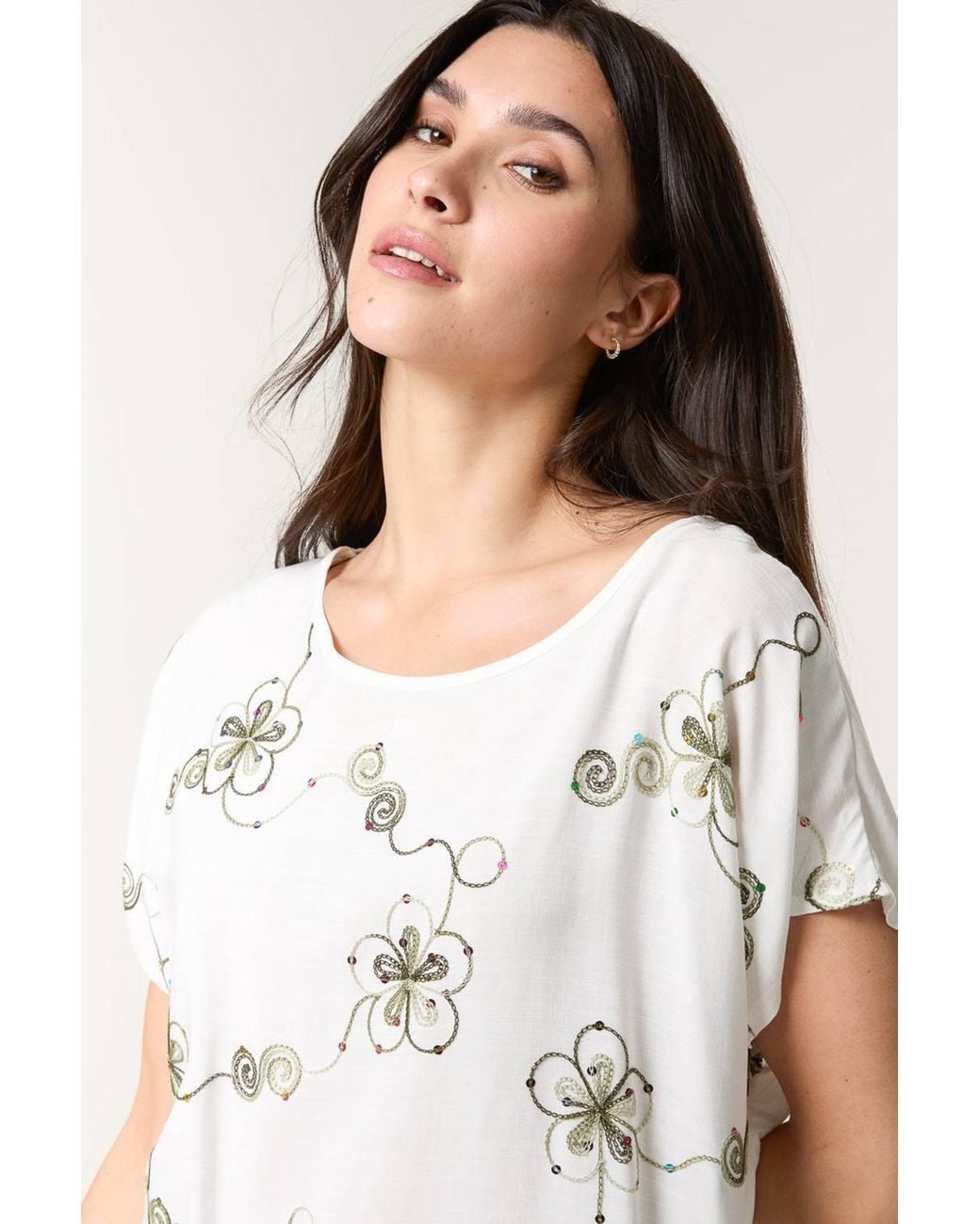Blue Vanilla White Short Sleeve Slip On Round Neck Top