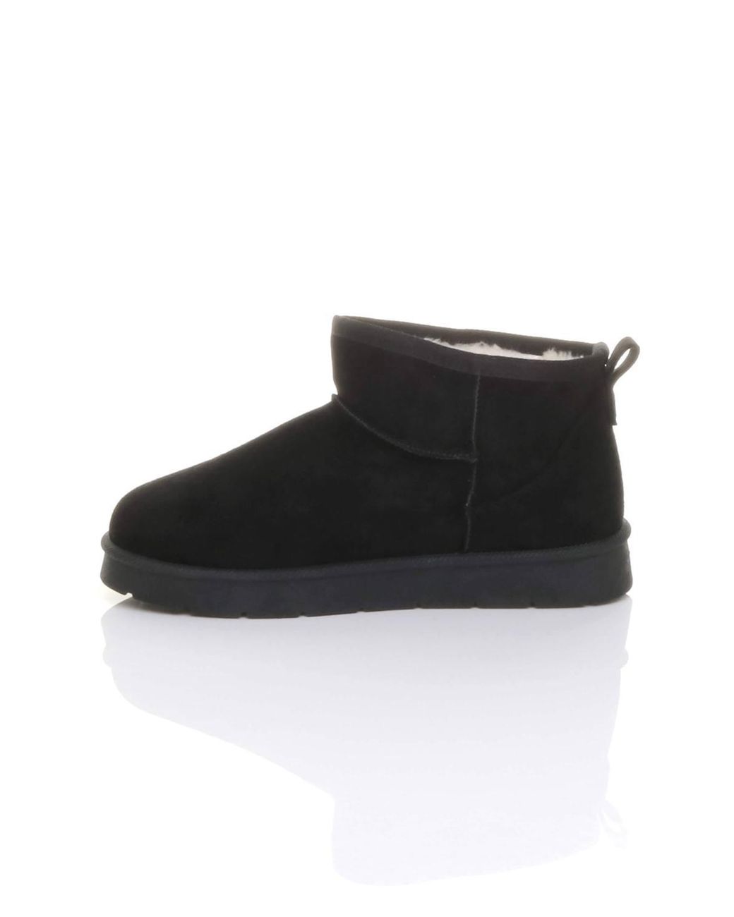 AJVANI Black Faux Fur Lined Mini Ankle Boot Slippers