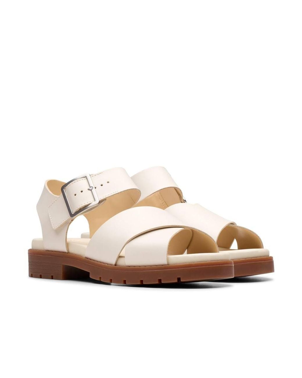 Clarks White Orinoco Cross Cream Leather Flat Sandals