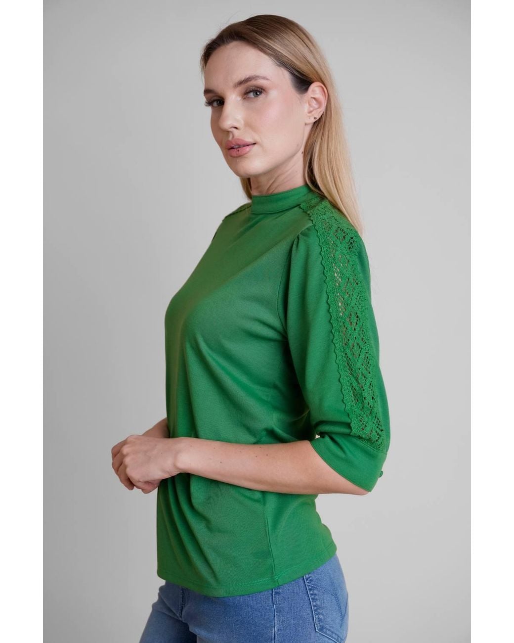 Enorsia Green Premium Lace Jersey Tops