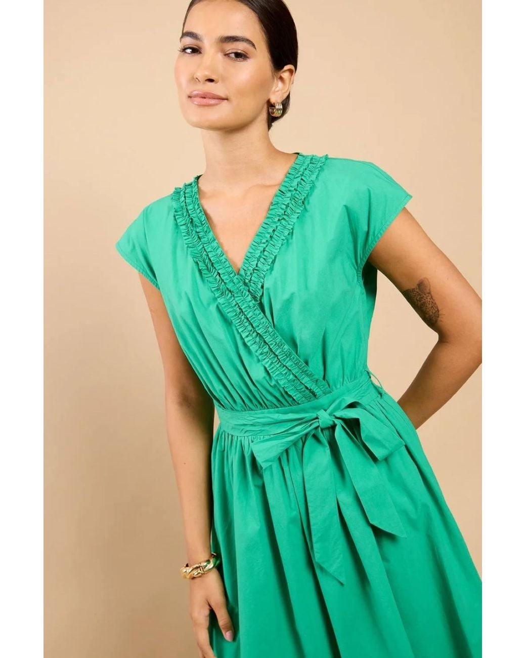 Little Mistress Green Frill Detail Midaxi Dress