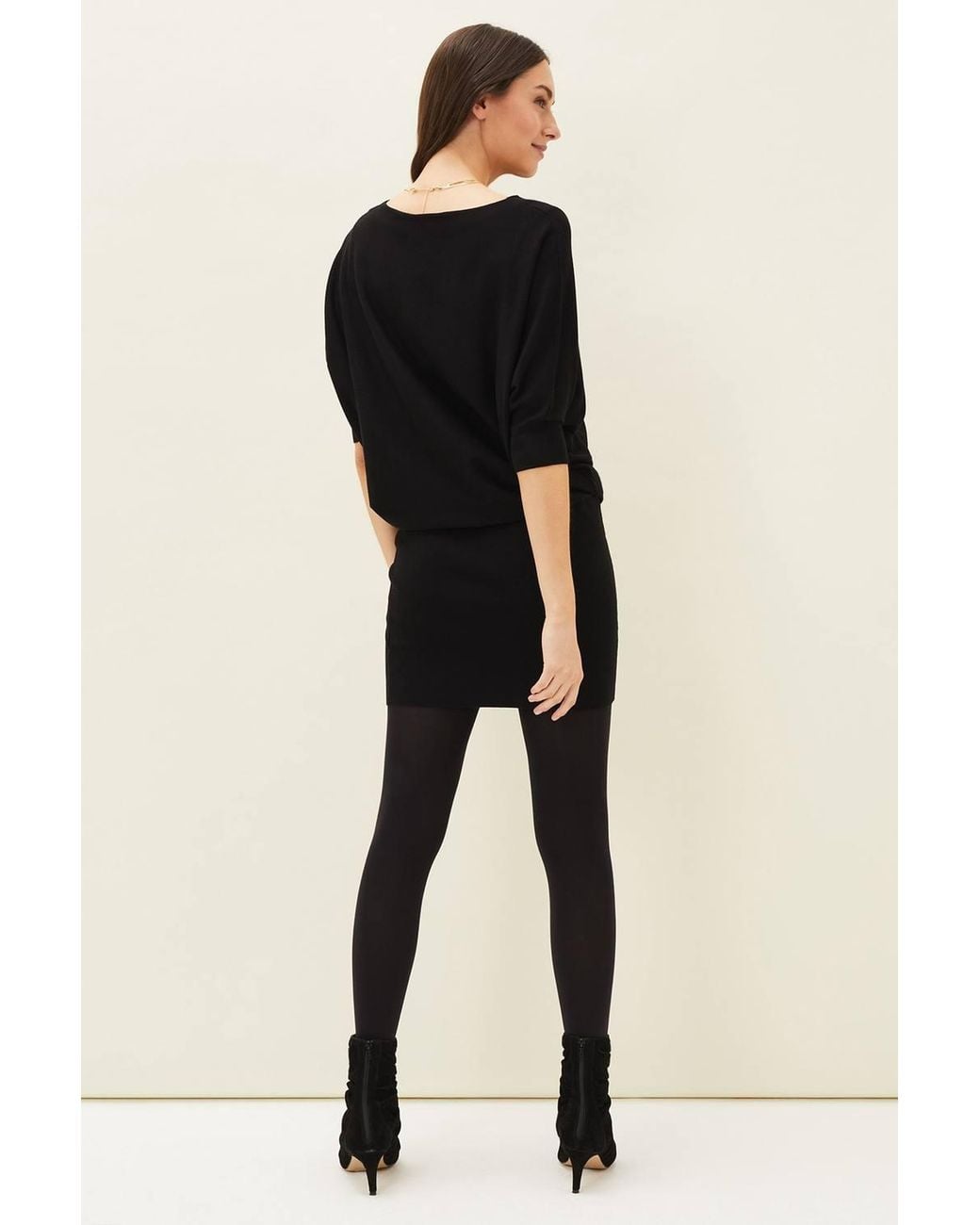Phase Eight Black Becca Batwing Knitted Mini Dress