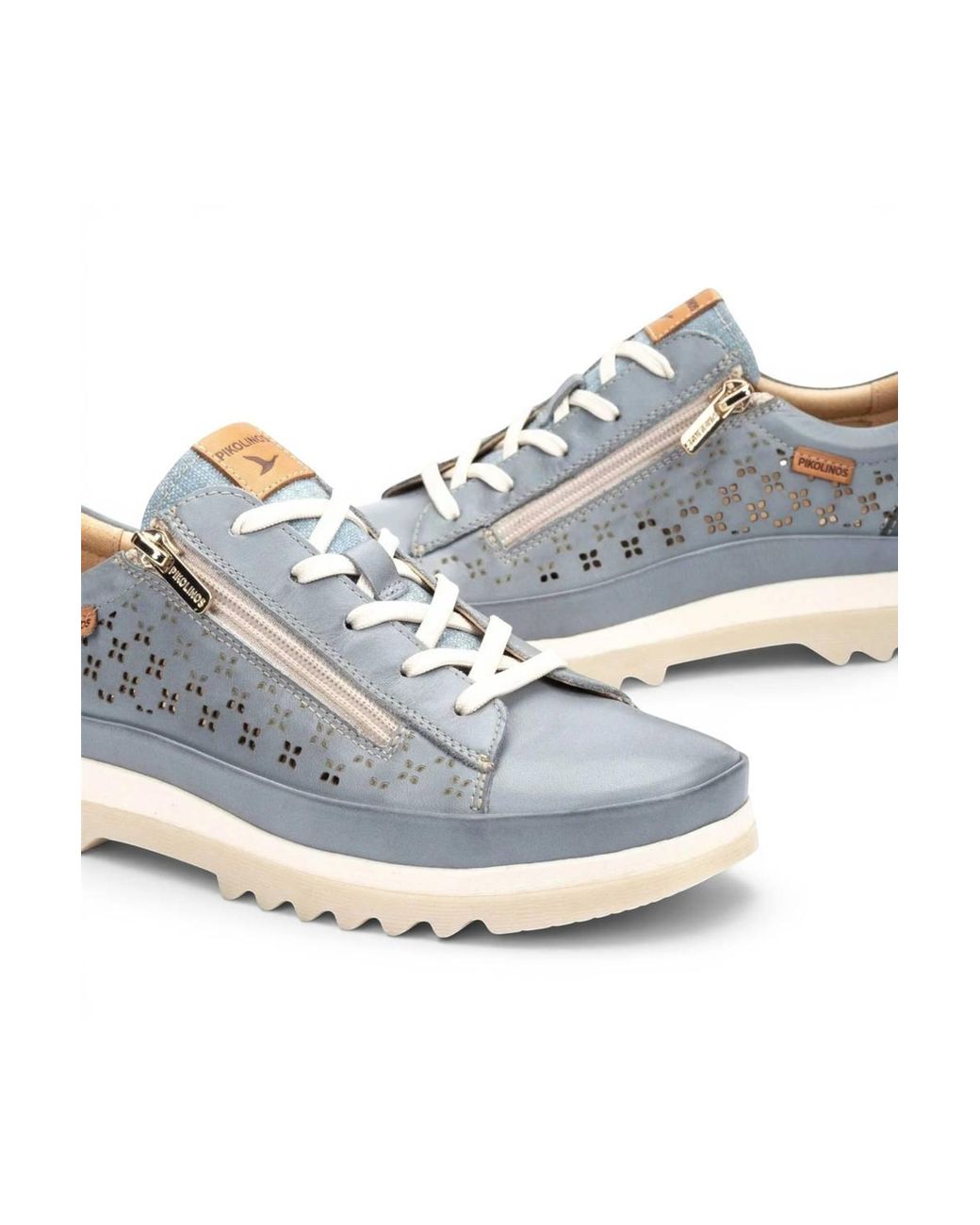 Infinity Leather Blue Pikolinos Leather Lace Up Zipped Trainer Sneaker Shoes