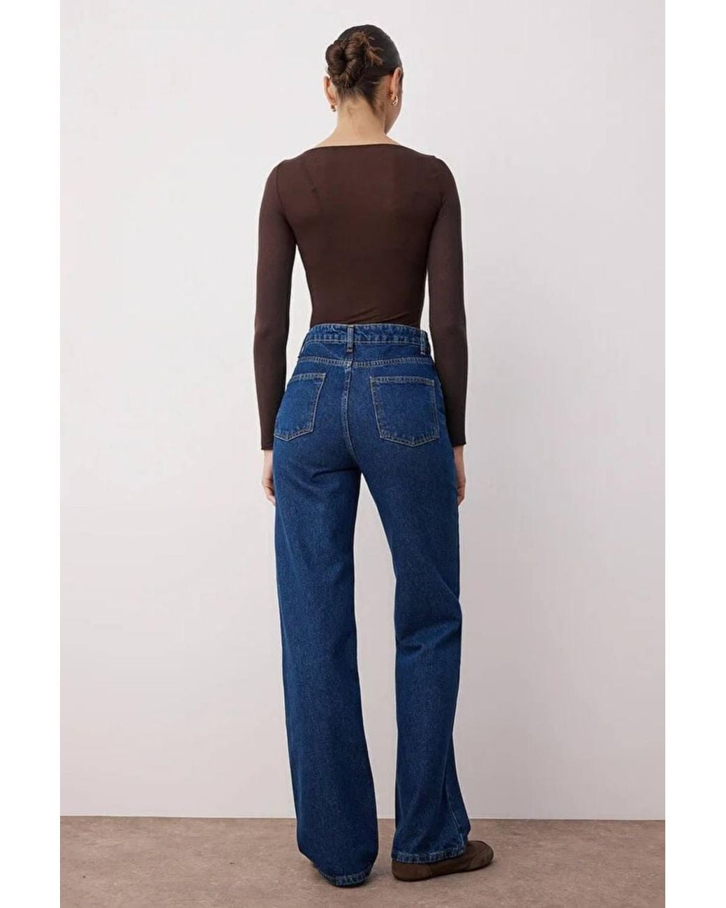 WOVCOR Blue High Waist Wide Leg Jeans W/ Pocket Details