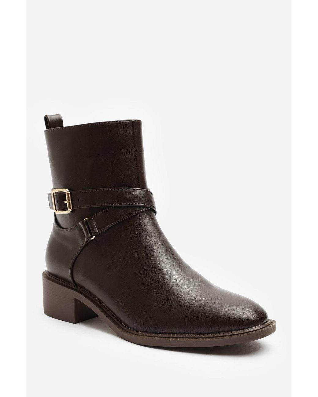 Where's That From Black Elvara Low Block Heel Ankle Boot W/ Strap Detail