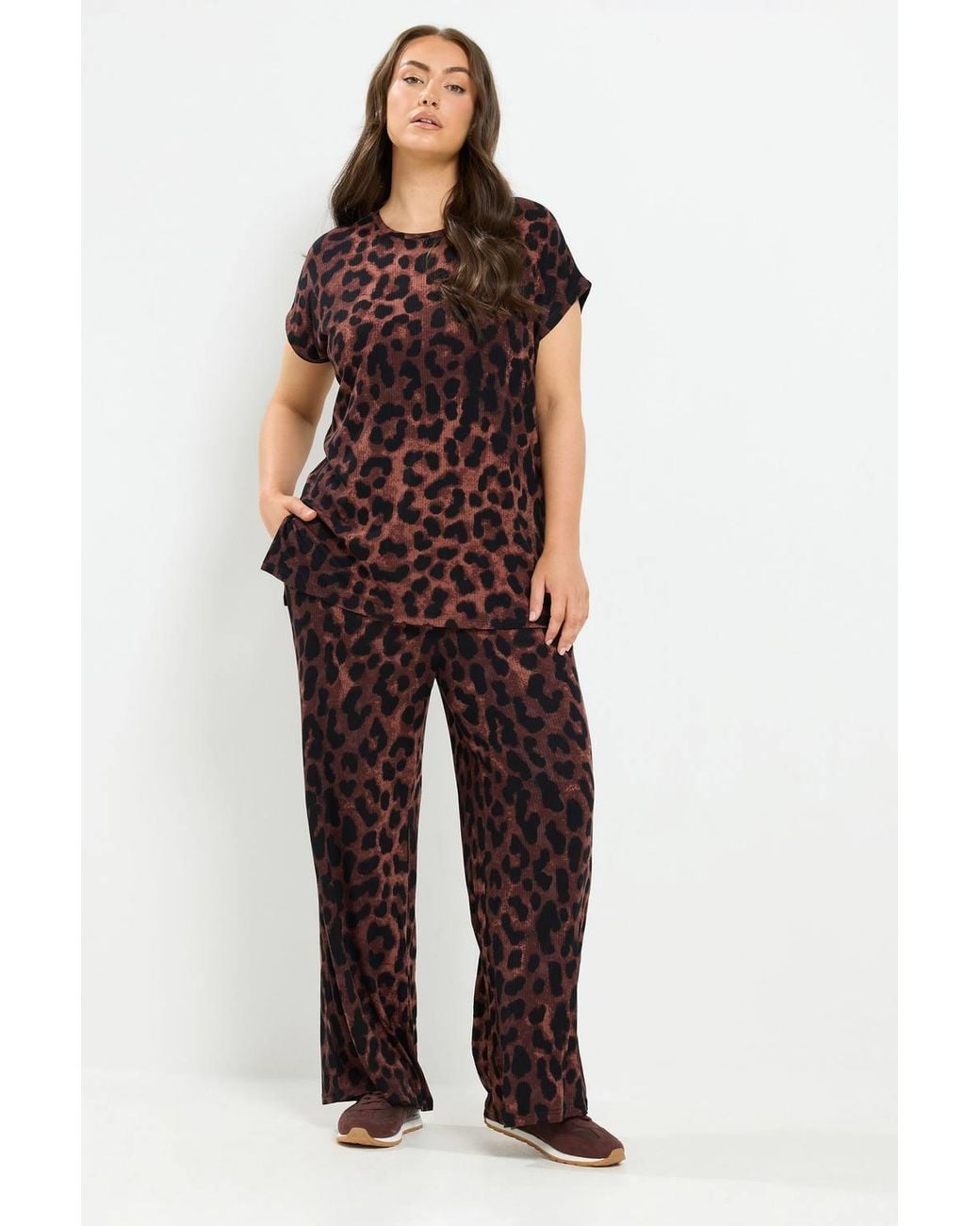 Yours Brown Leopard Print Wide Leg Trousers