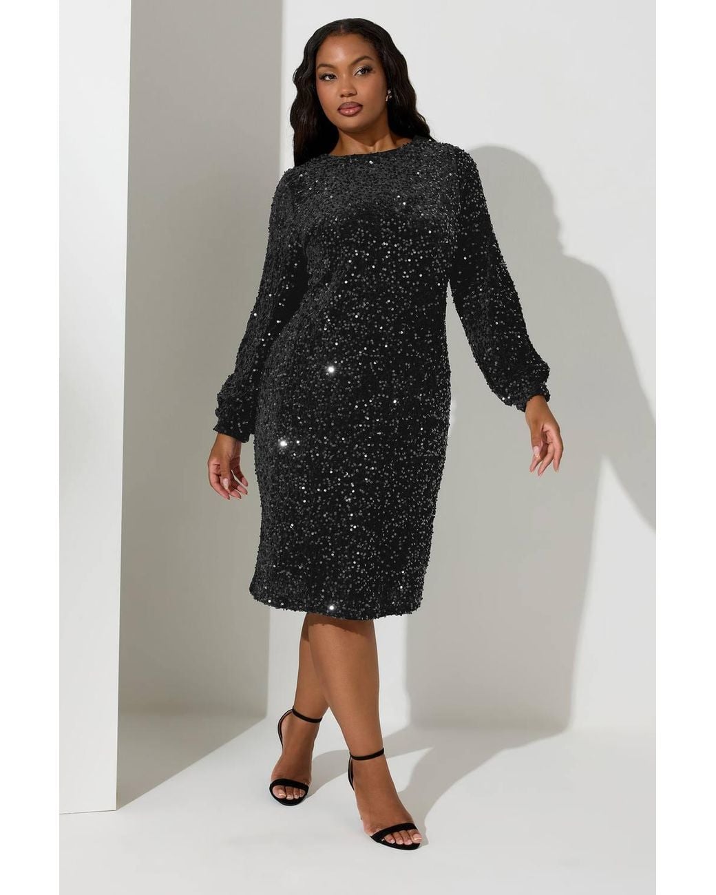 Yours Black Velvet Sequin Dress
