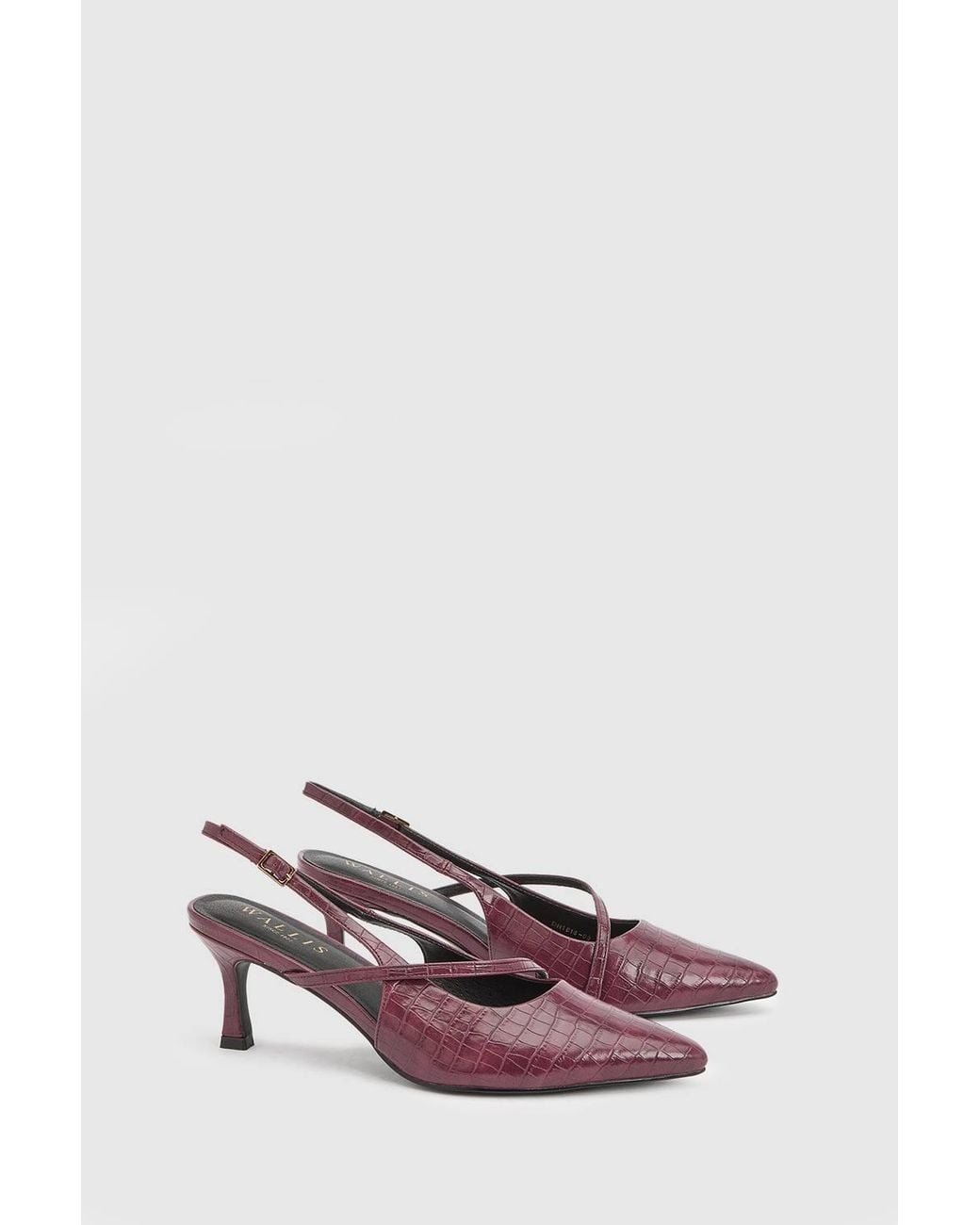 Wallis Red Dia Faux Patent Croc Asymmetrical Strap Slingback Medium Heel Court Shoes