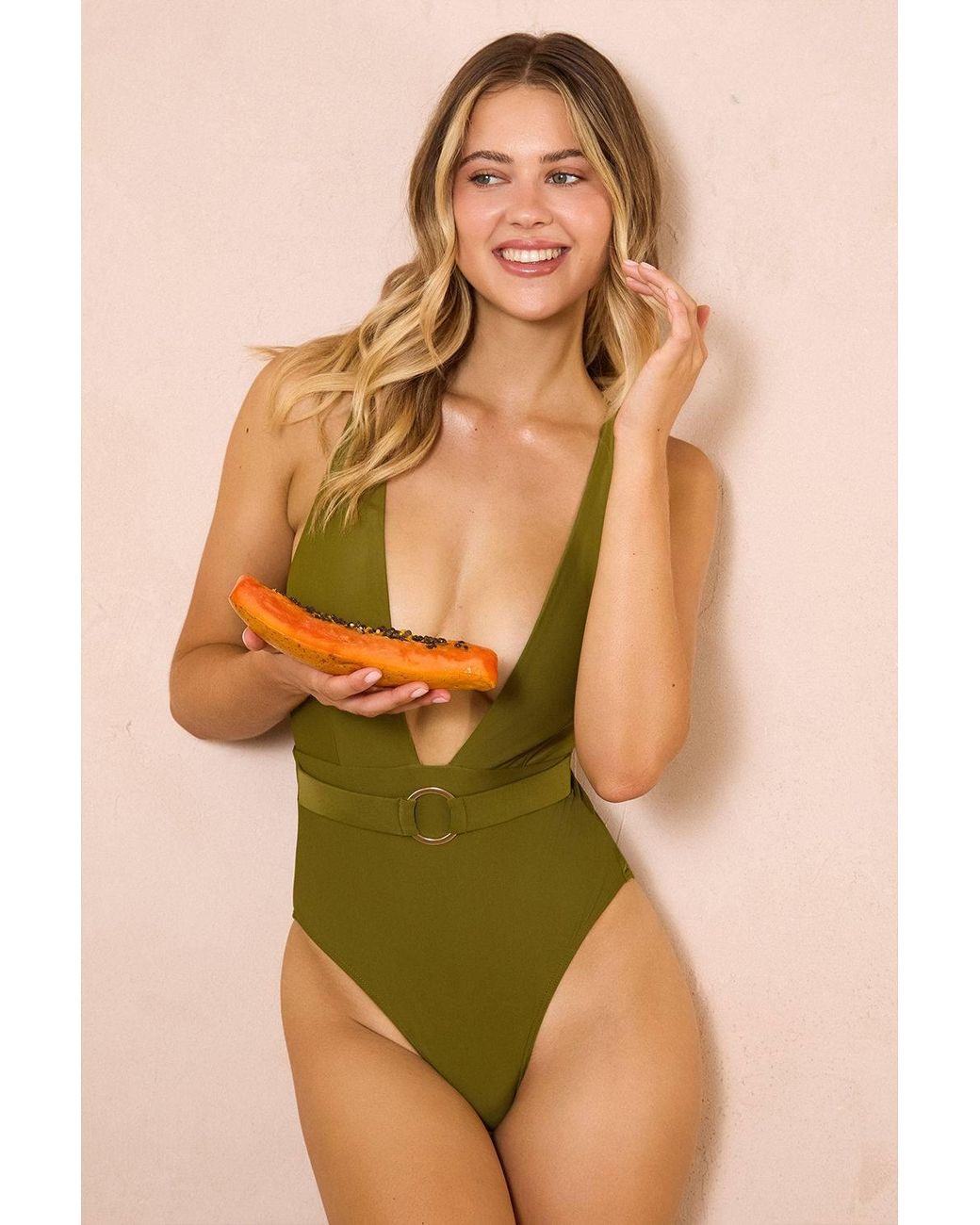 Wolf & Whistle Green Kalahari Plunge 'Swimsuit'