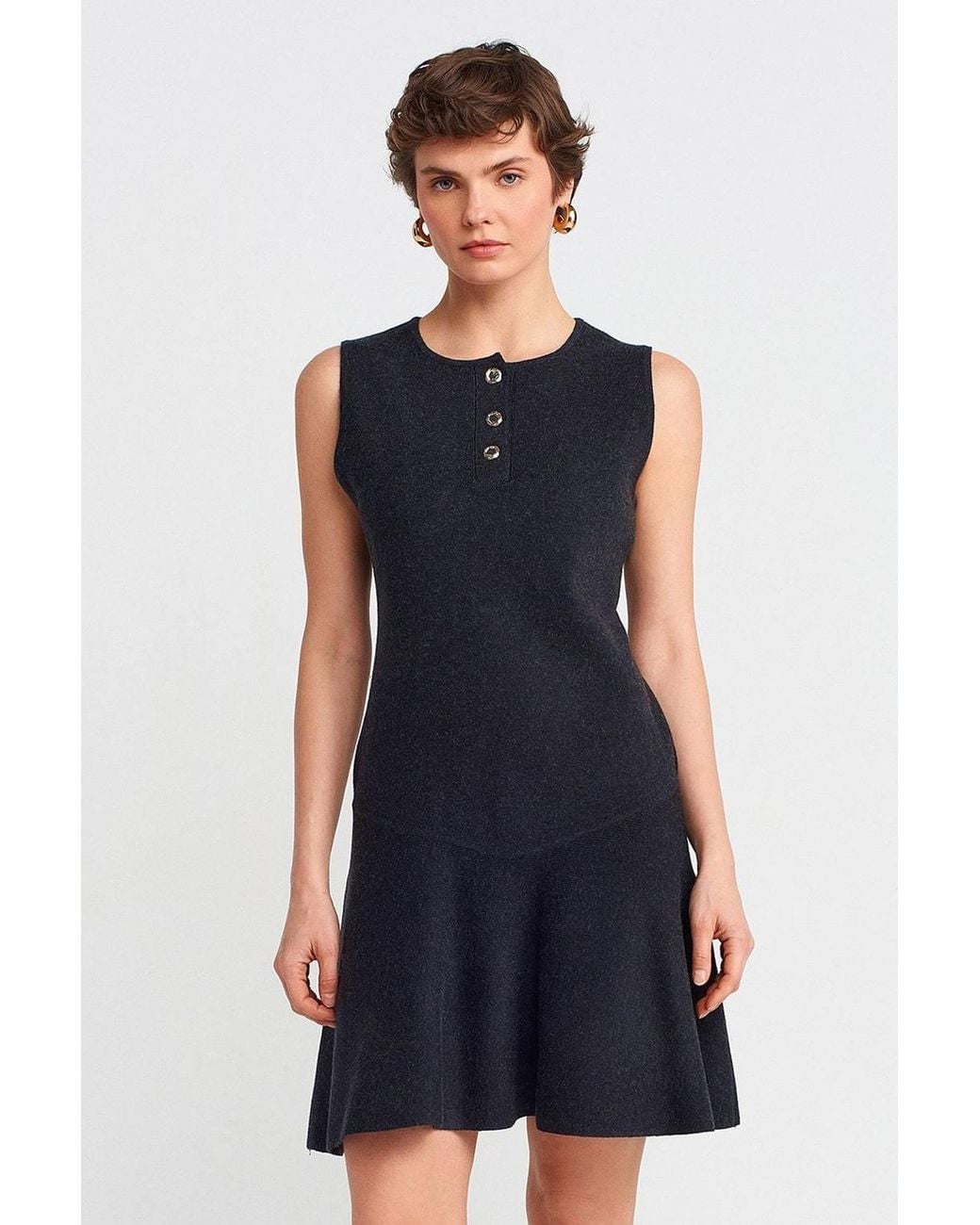 Dilvin Blue Sleeveless Seamless Knit Skater Mini Dress