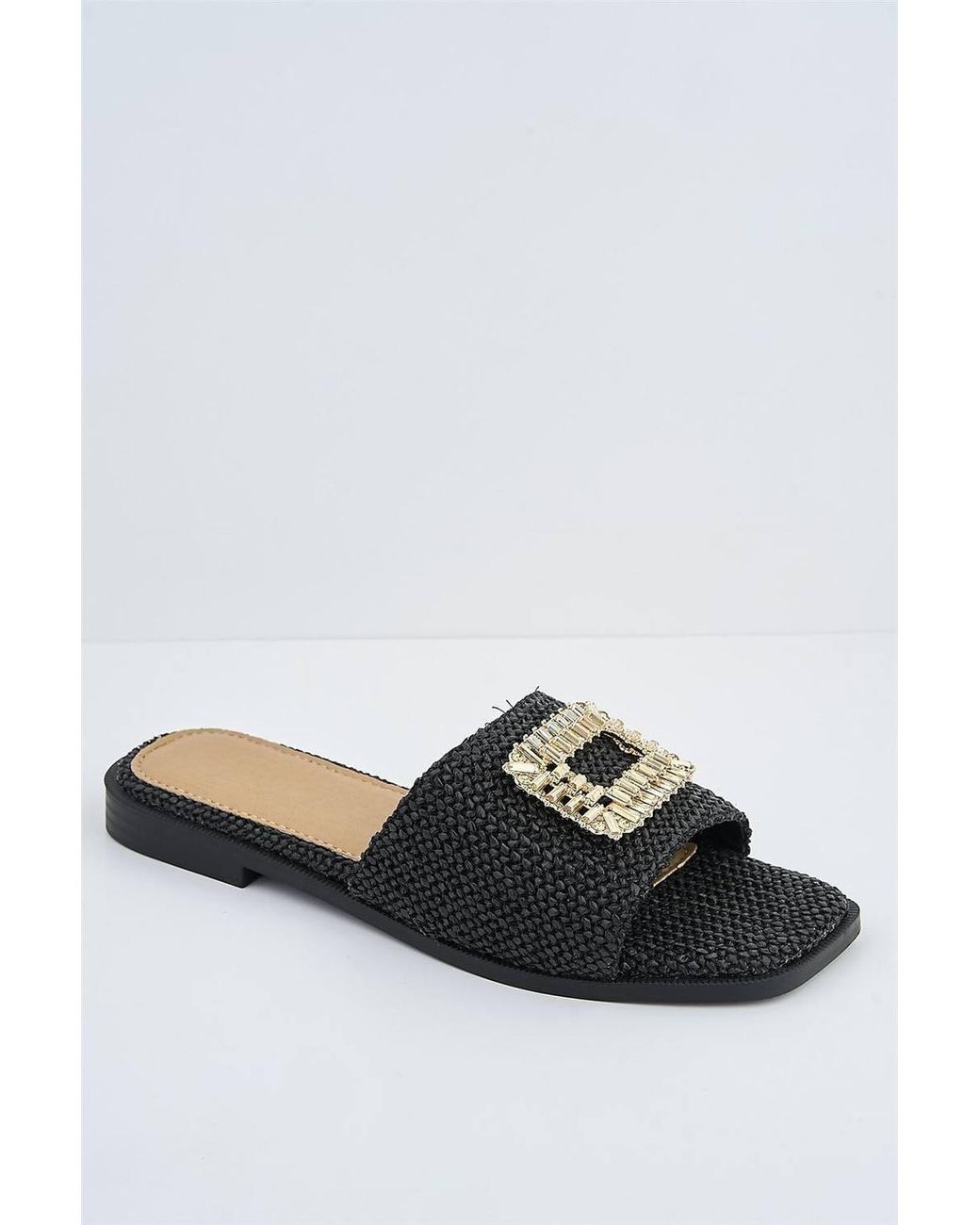 Miss Diva White Luciana Diamante Brooch Straw Band Sliders