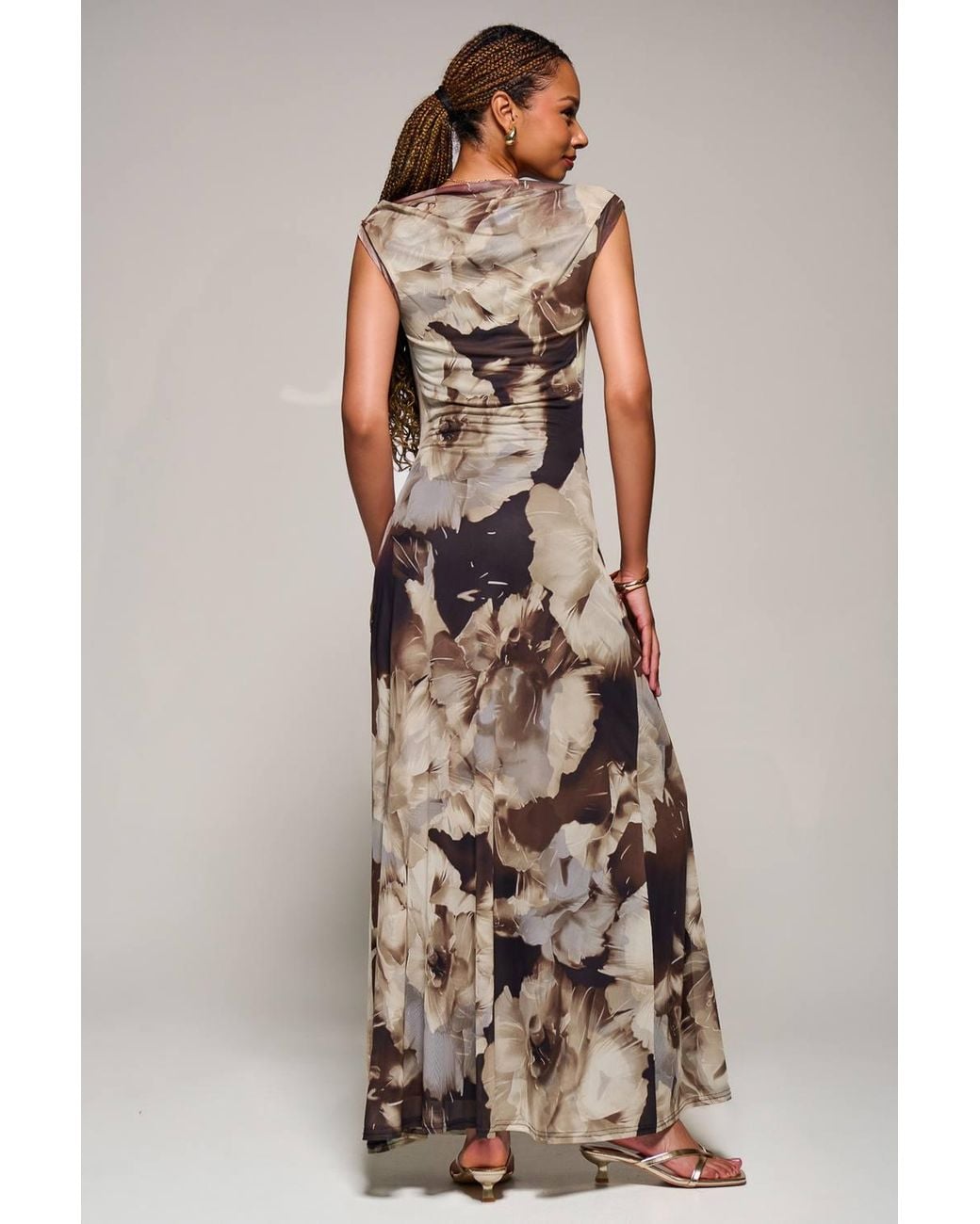 Jolie Moi Brown Multiway Neckline Mesh Maxi Dress