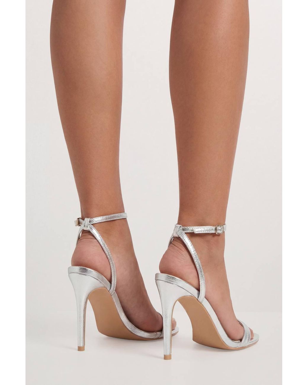 MissPap Natural Faux Metallic Leather Double Strap Barely There Heeled Sandals