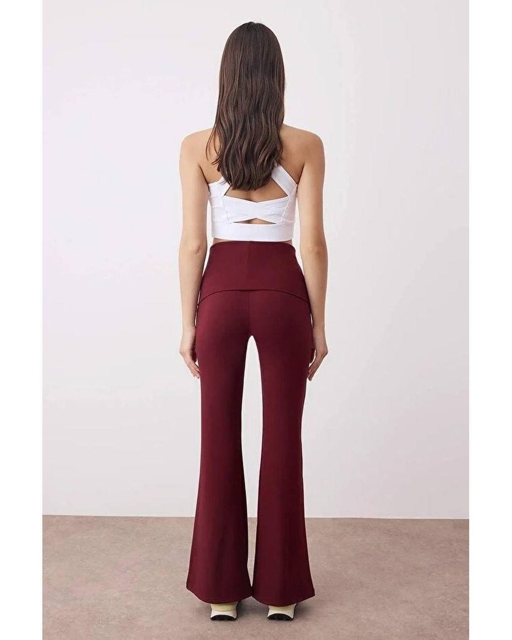 WOVCOR Red Knit High-Waist Foldover Flare Leggings