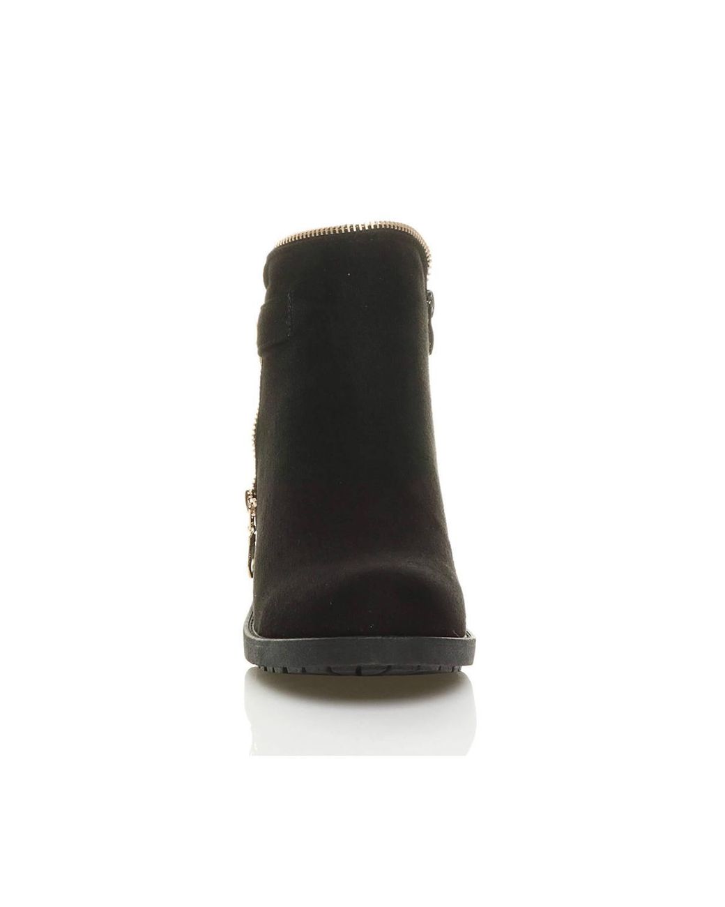 AJVANI Black Low Heel Zip Ankle Boots