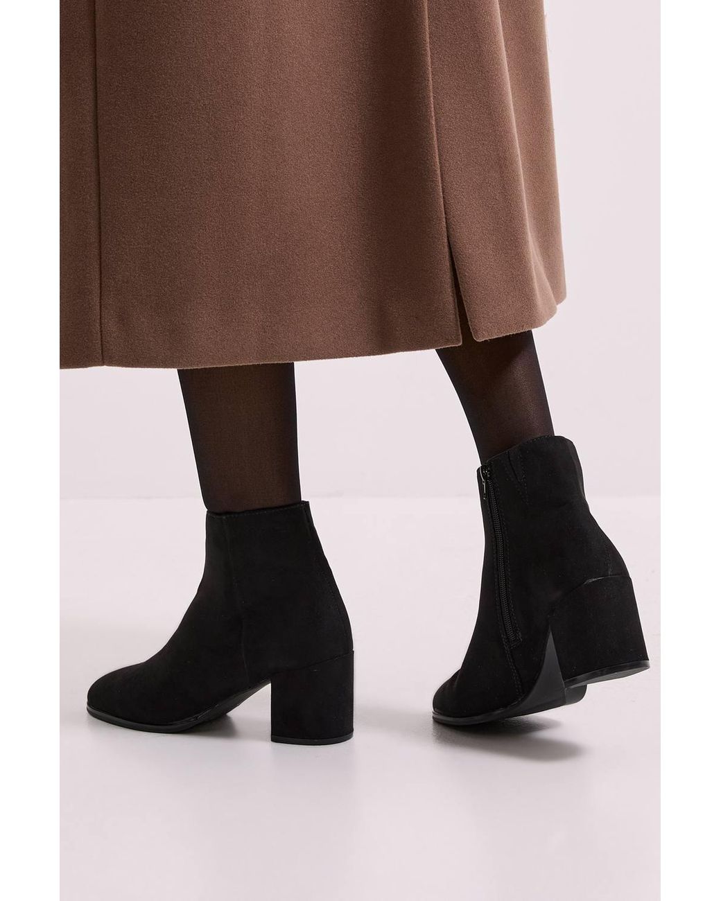 Dorothy Perkins Brown Wide Fit Morgan Round Toe Medium Block Heel Ankle Boots