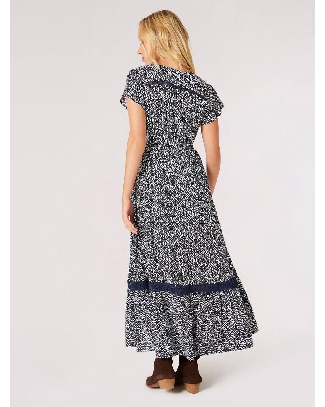 Apricot Gray Irregular Dot Crochet Maxi Dress