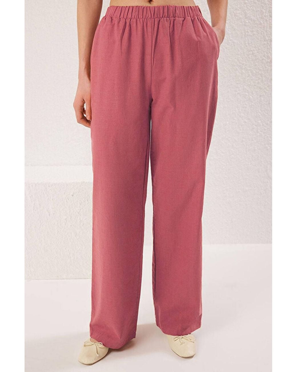 WOVCOR Pink 2-Piece Linen-Look Woven Sleeveless Top & Wide-Leg Trouser Set