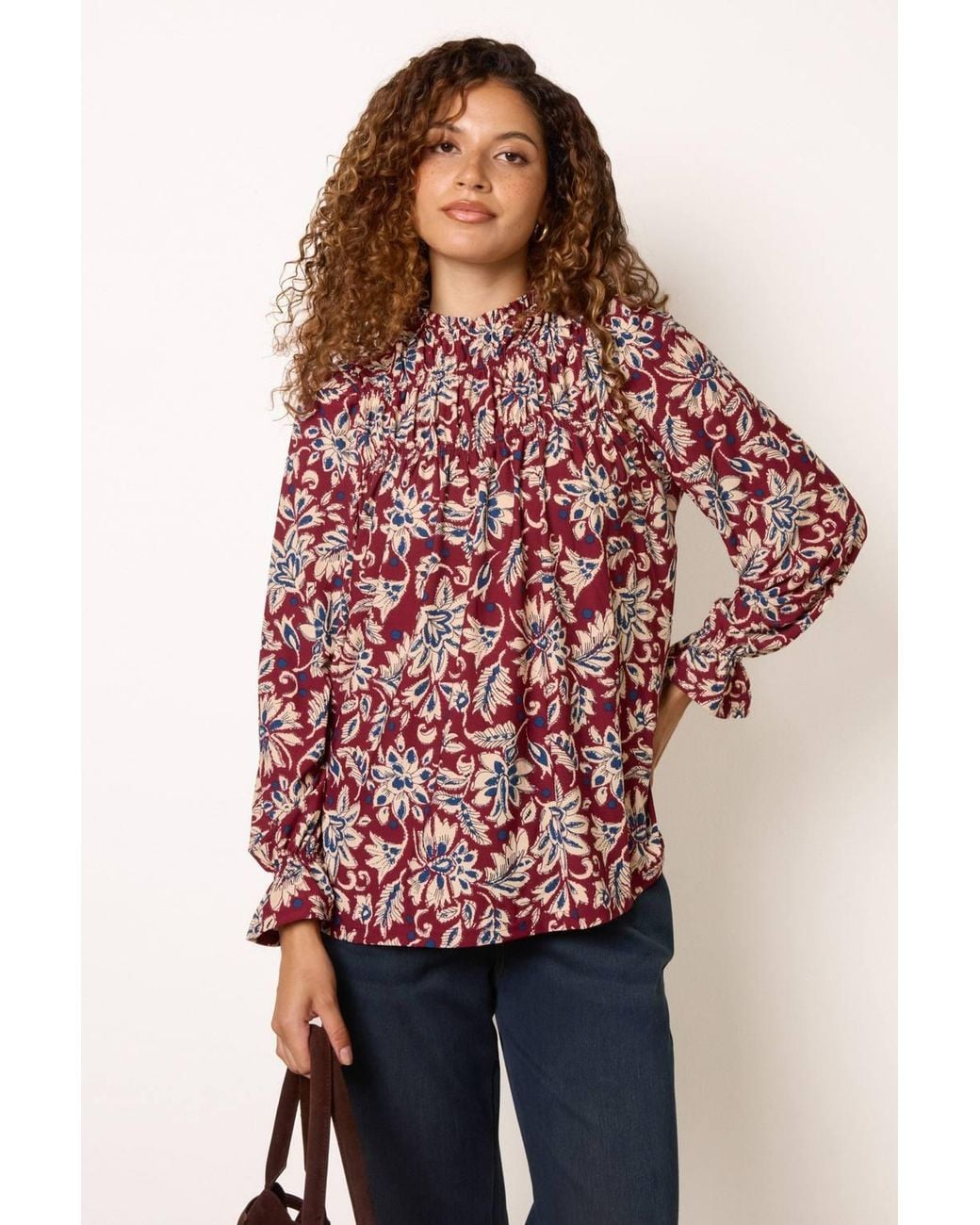 Blue Vanilla Red Long Sleeve Turtleneck Blouse