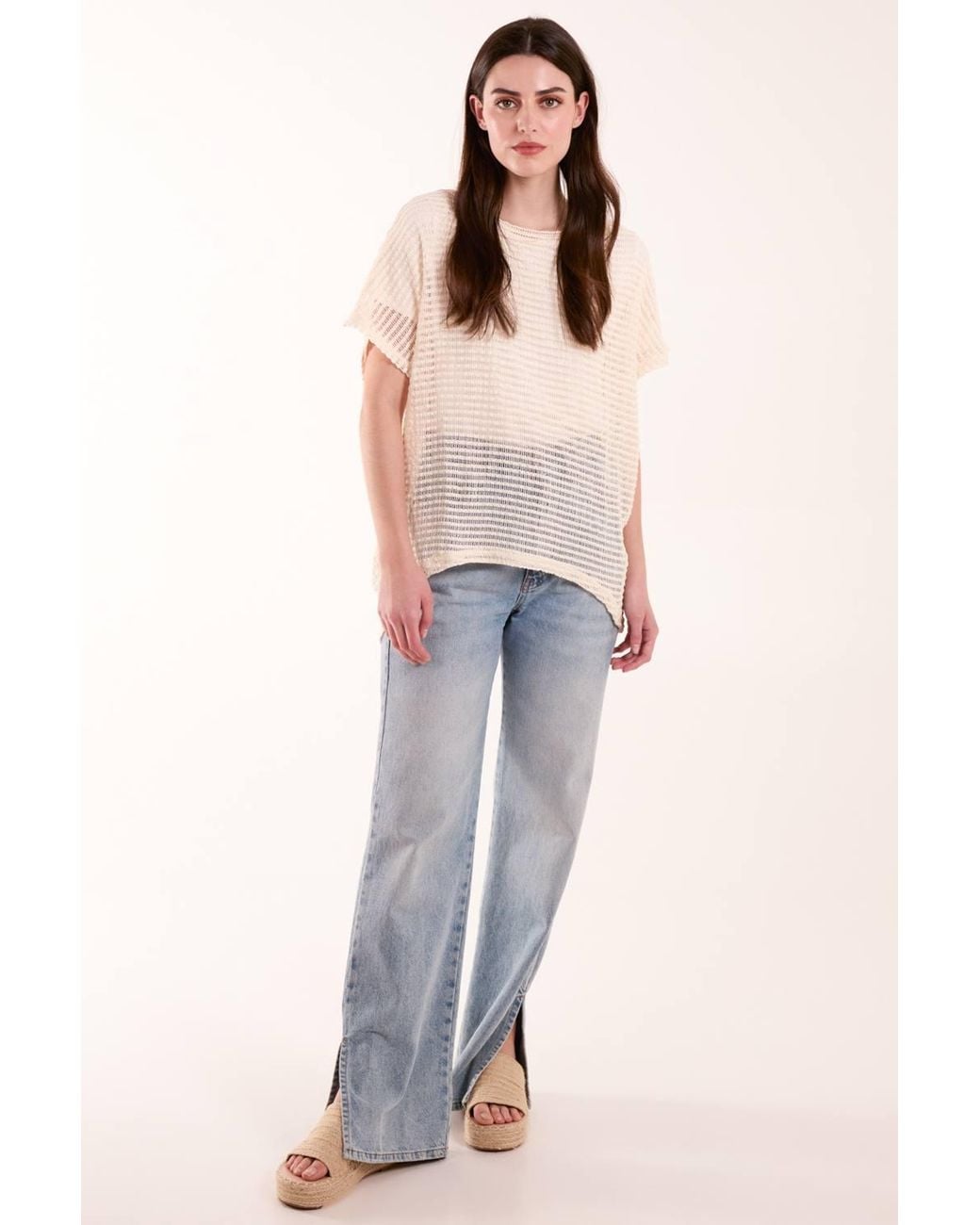 Blue Vanilla Natural Crochet Batwing Oversized Top