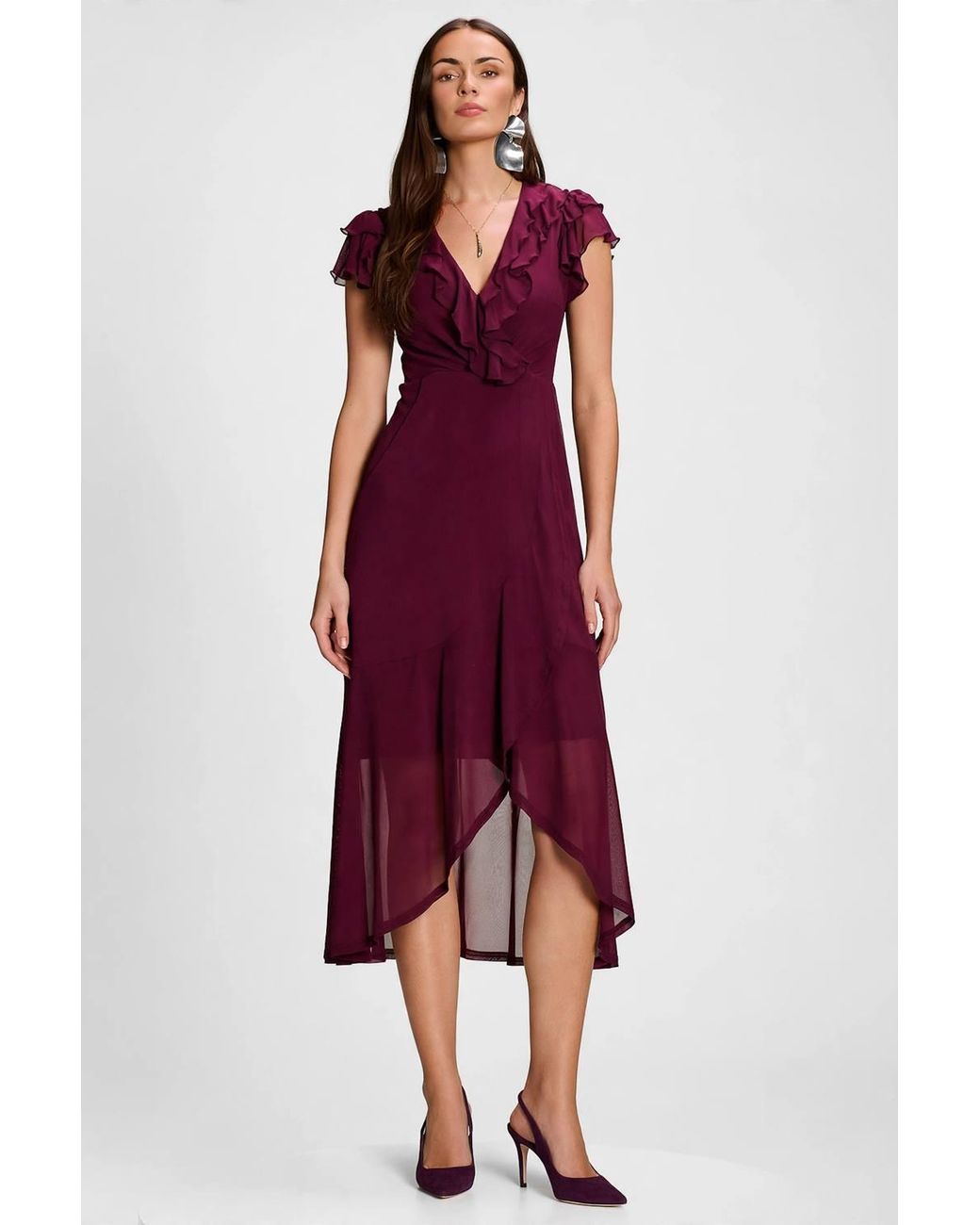 Jolie Moi Red Ruffled Mesh Maxi Dress