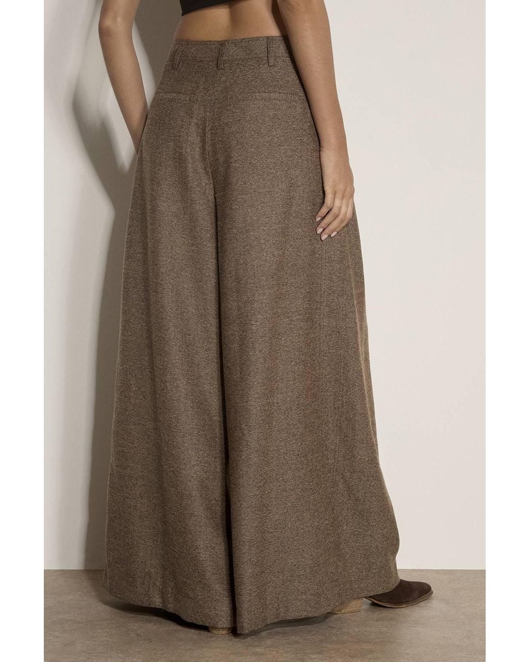 Apricot Brown Herringbone Tweed Wide-Leg Trousers