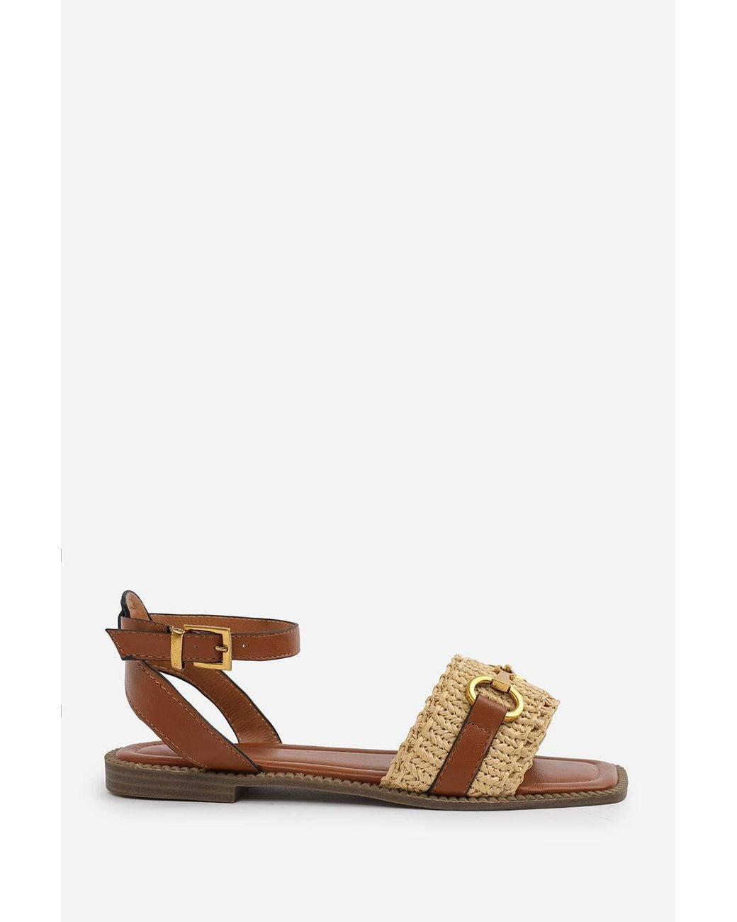 Where's That From Brown 'Norina' Woven Flat Sandals With Snaffle Detail