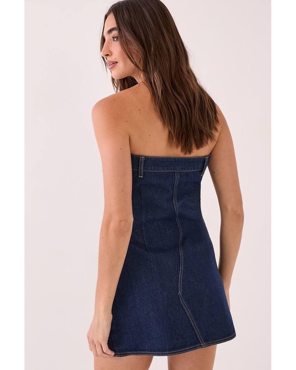 Nasty Gal Blue Bandeau Denim Pocket Mini Dress
