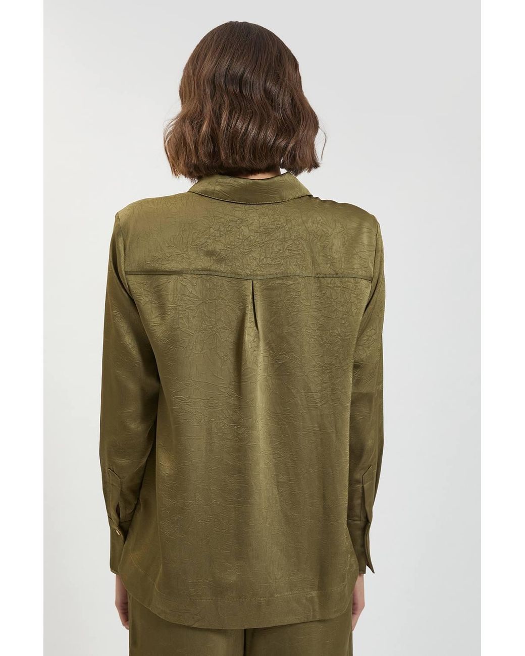 Karen Millen Green Petite Hammered Satin Relaxed Woven Shirt