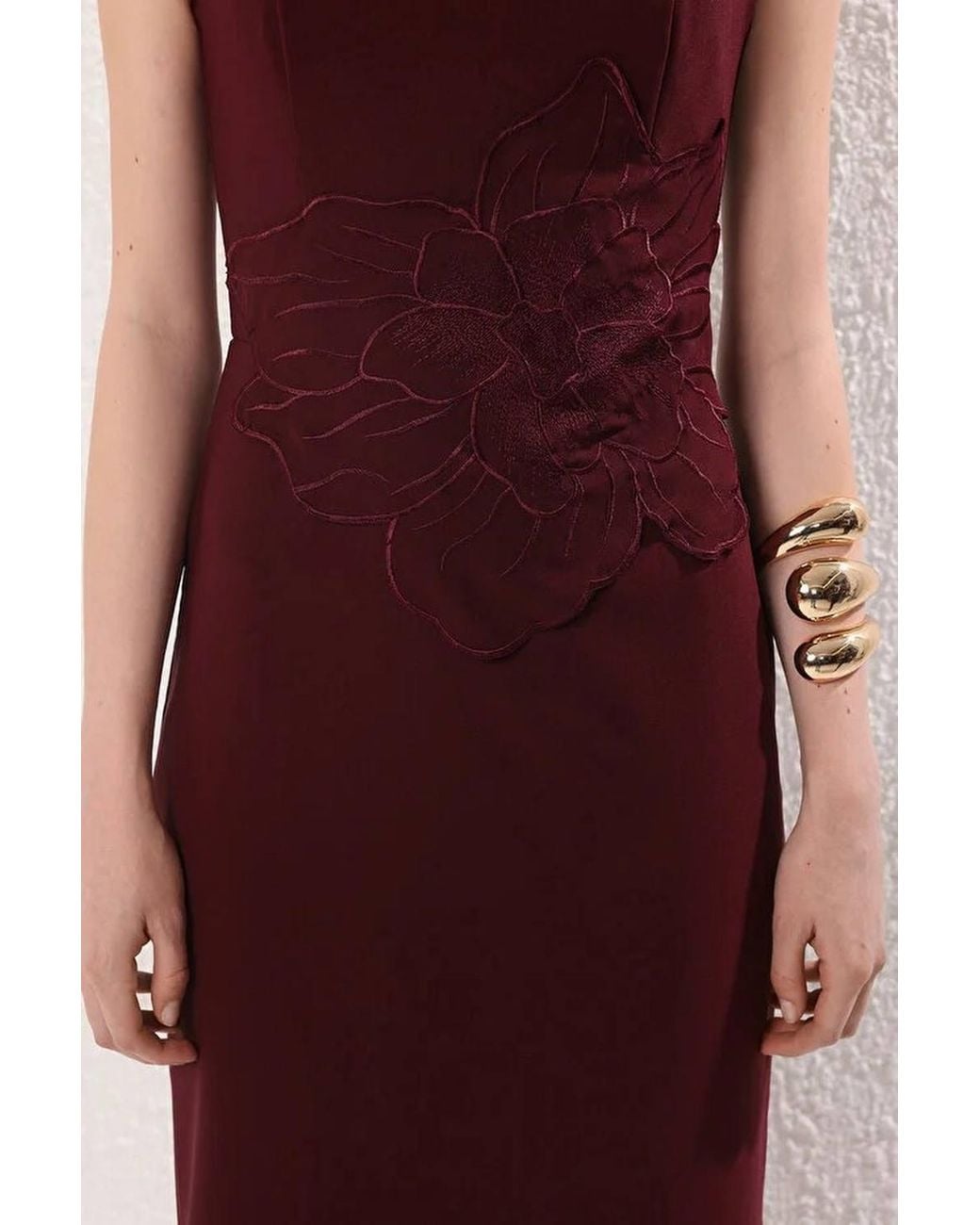 WOVCOR Red Floral Applique Square Neck Maxi Evening Dress