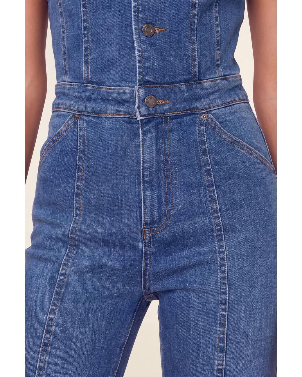 Nasty Gal Blue Denim Halter Neck Cut Out Jumpsuit