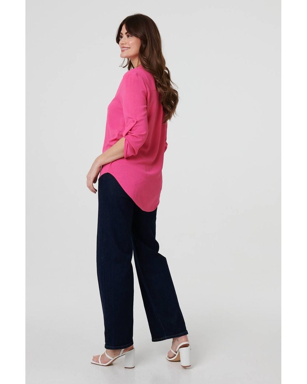 Izabel London Pink 3/4 Turn Up Sleeve Relaxed Blouse