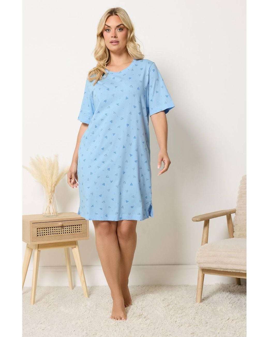 Yours Blue Heart Side Split Nightdress