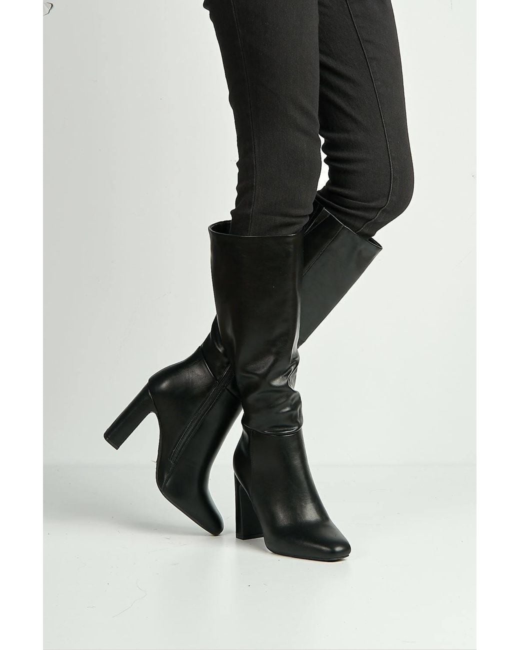 Miss Diva Black Riley Round Toe Knee High Boots