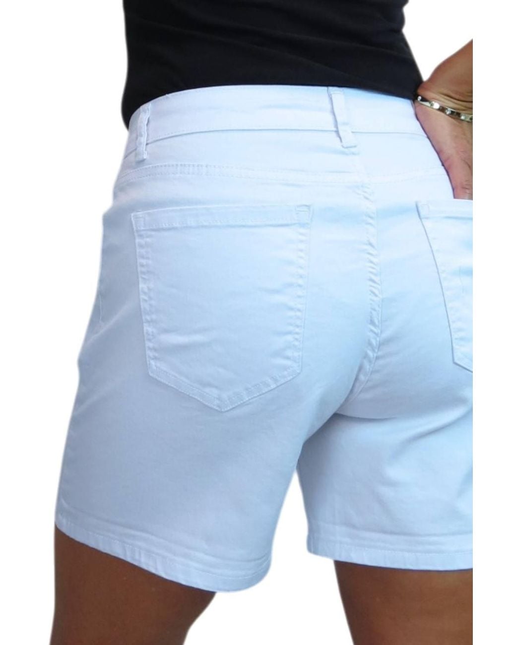 Paulo Due Blue Stretch Denim Coloured Shorts W/ Turn Up Cuff