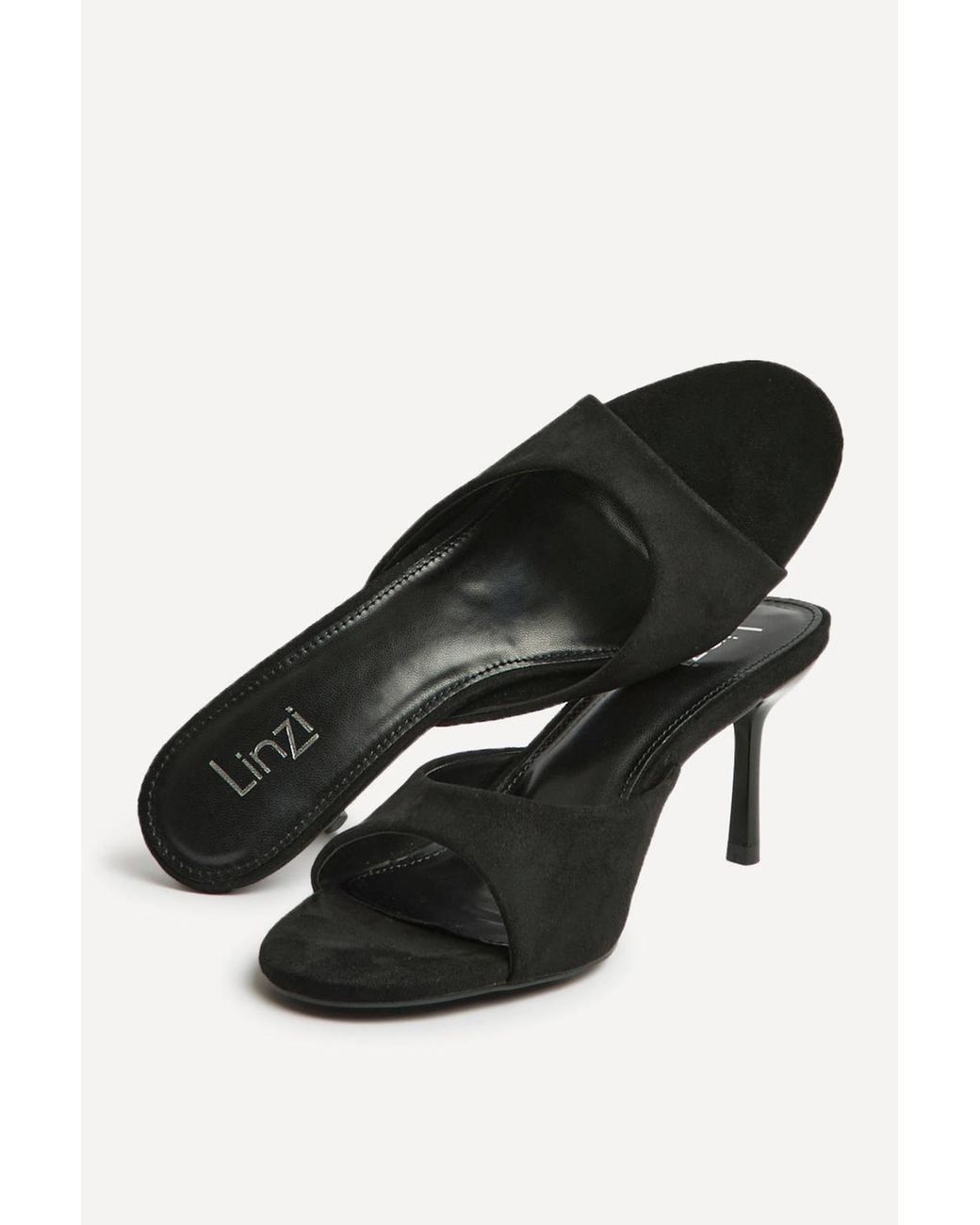 Linzi Black Erin Faux Suede Mule Heels