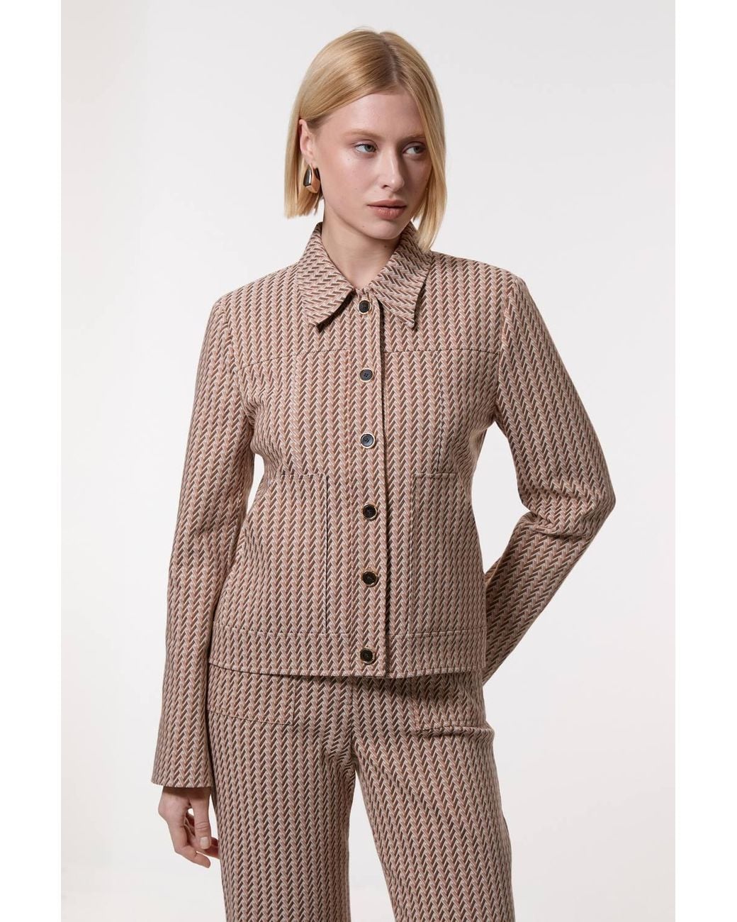 Karen Millen Blue Jacquard Single Breasted Tailored Blazer