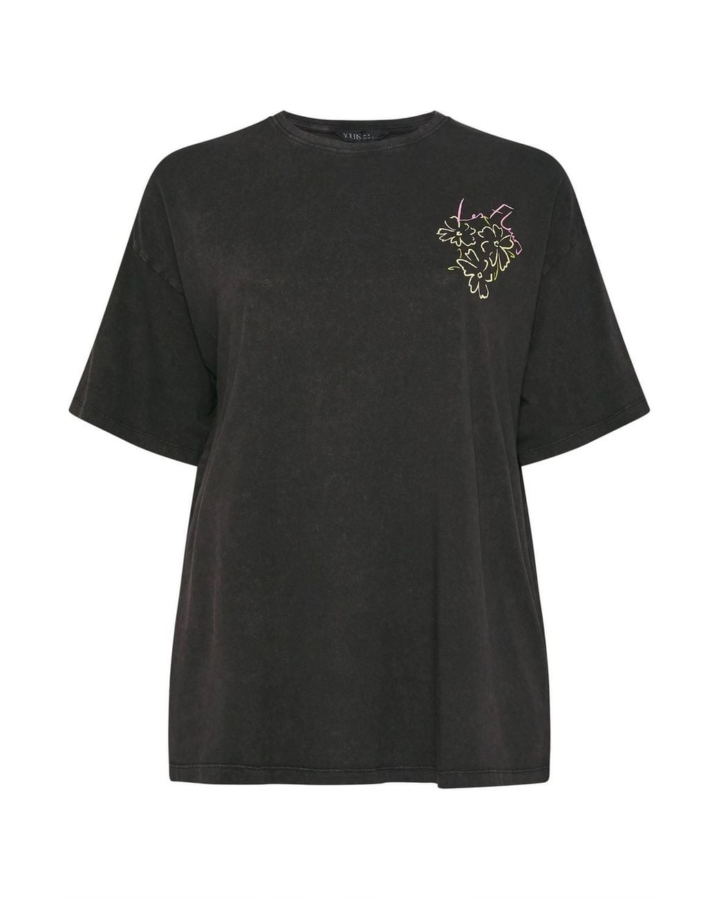 Yours Black 'Les Fleurs' Relaxed T-Shirt