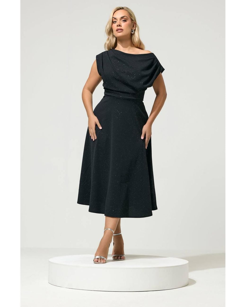 Yours Blue Glitter Drape Skater Dress