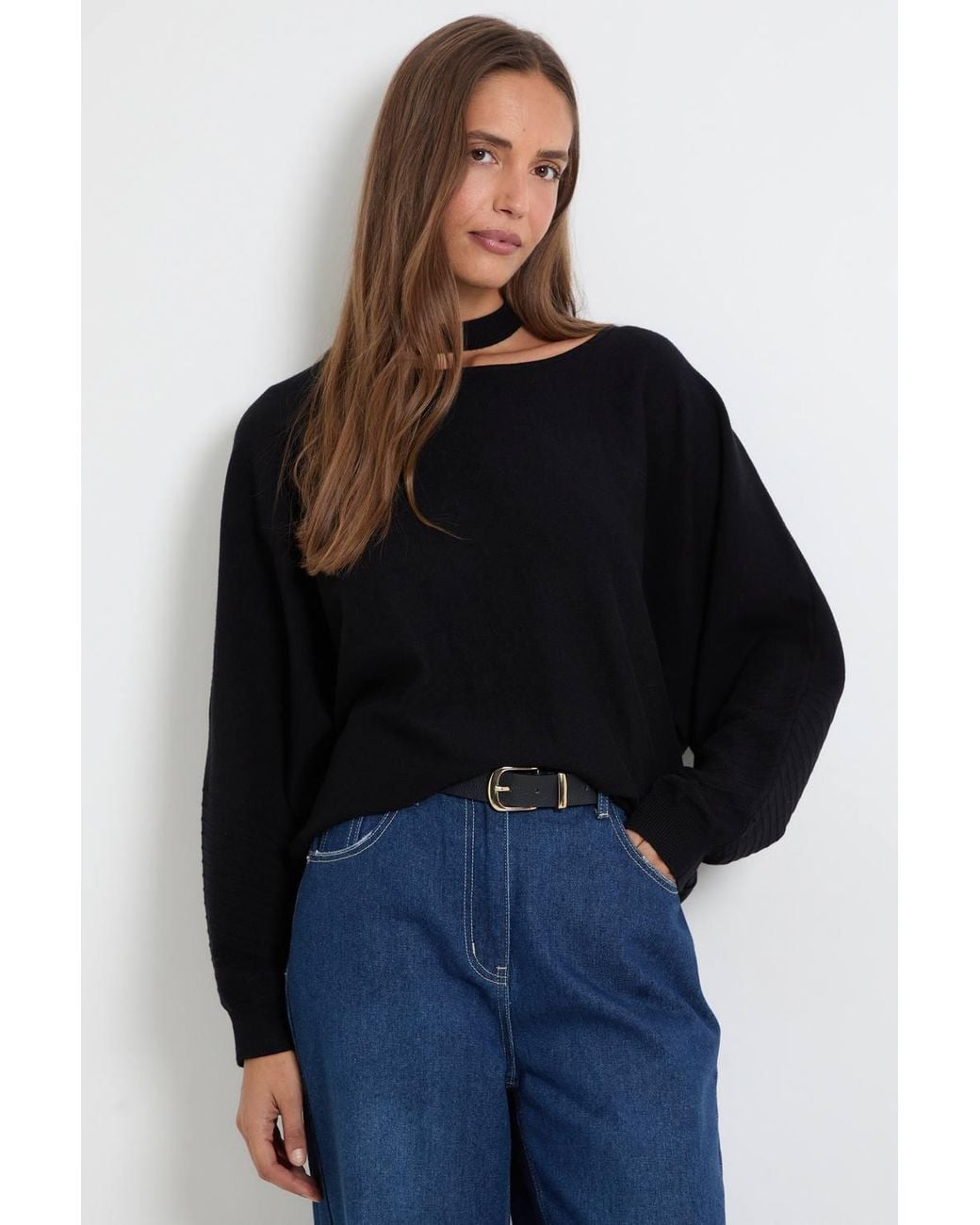 Wallis Blue Batwing Cut Out Fine Knitted Jumper