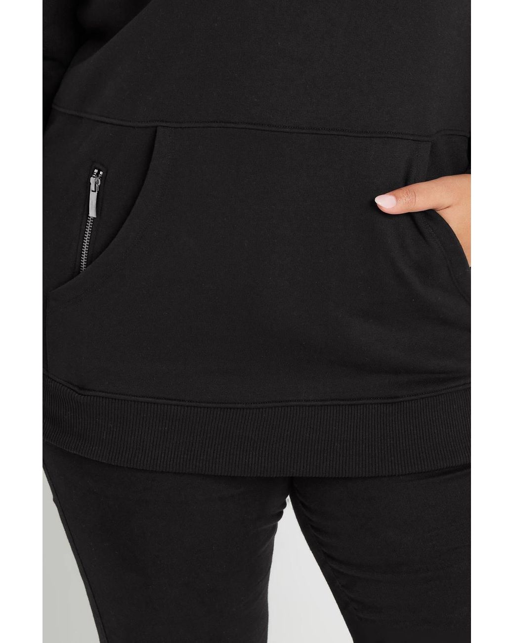 Yours Black Zip Detail Hoodie